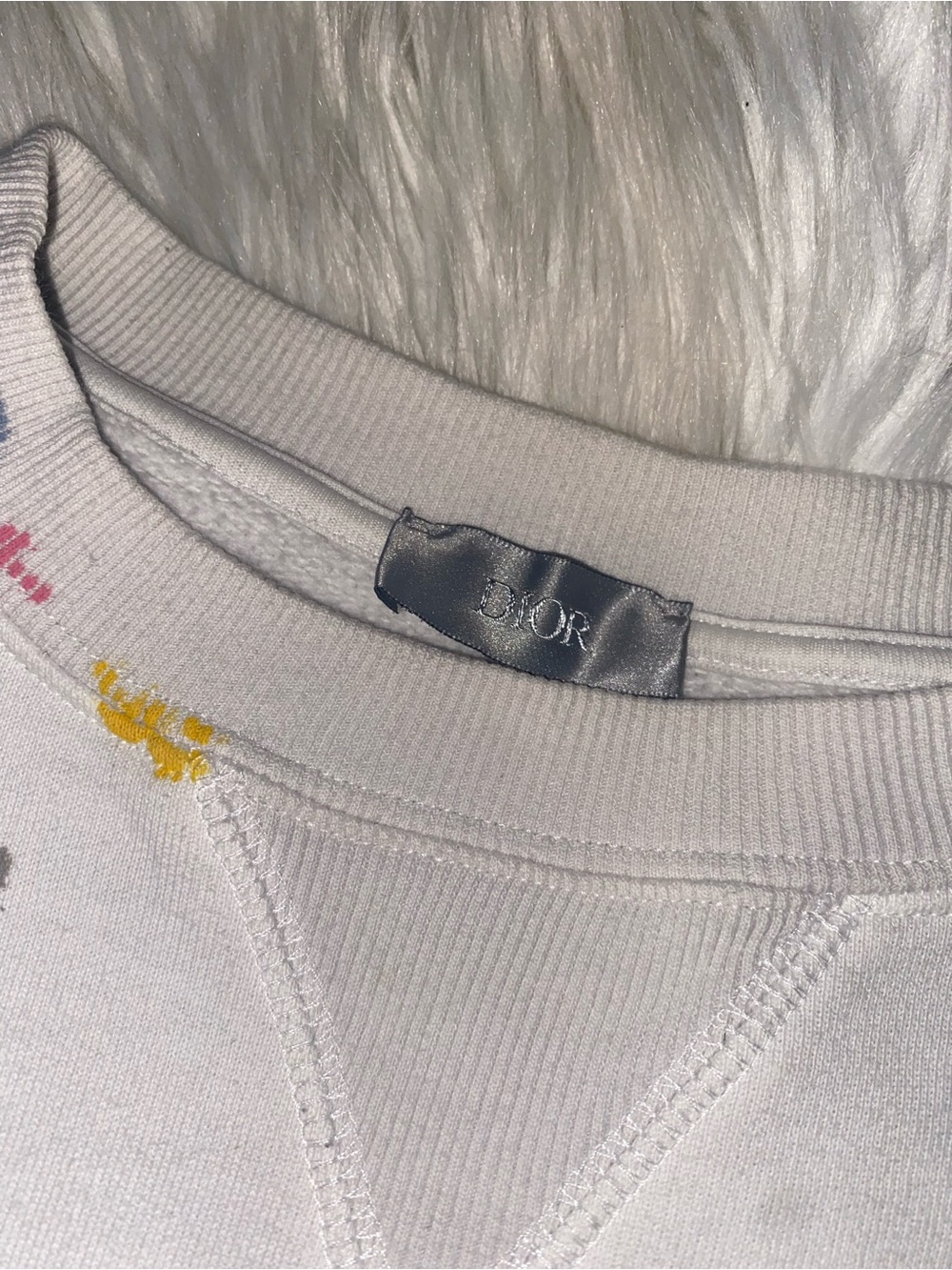 Dior White Paint-Splatter Logo Sweatshirt- Medium - Picture 5 of 12